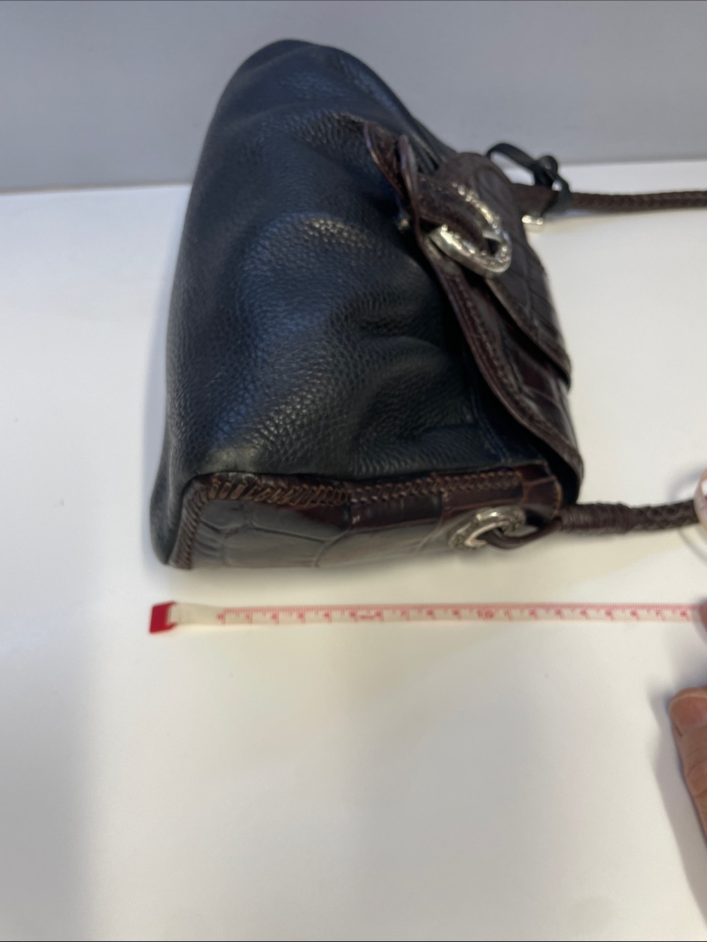 BRIGHTON Vintage Brown and Black Croc-Accent Shoulder Bag - Picture 10 of 12